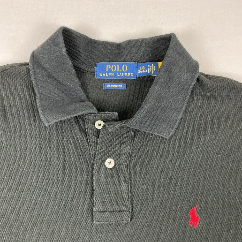 Polo Ralph‎ Lauren Classic Fit Shirt  Boys L (14-16) Black Pony Red Short Sleeve